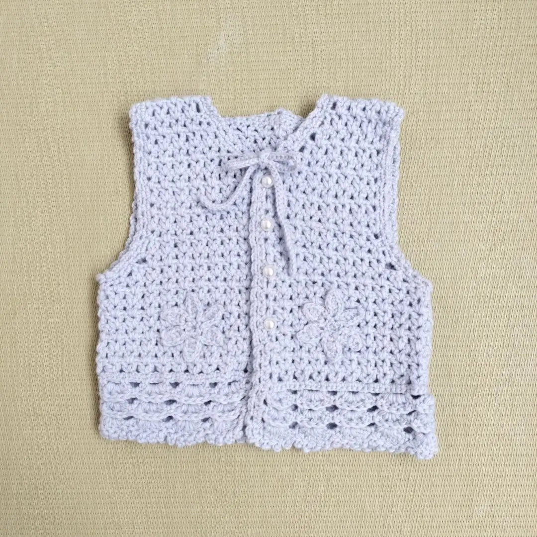 Baby Kids Crochet Sleeveless Vest Handmade Hand-knit Ribbon