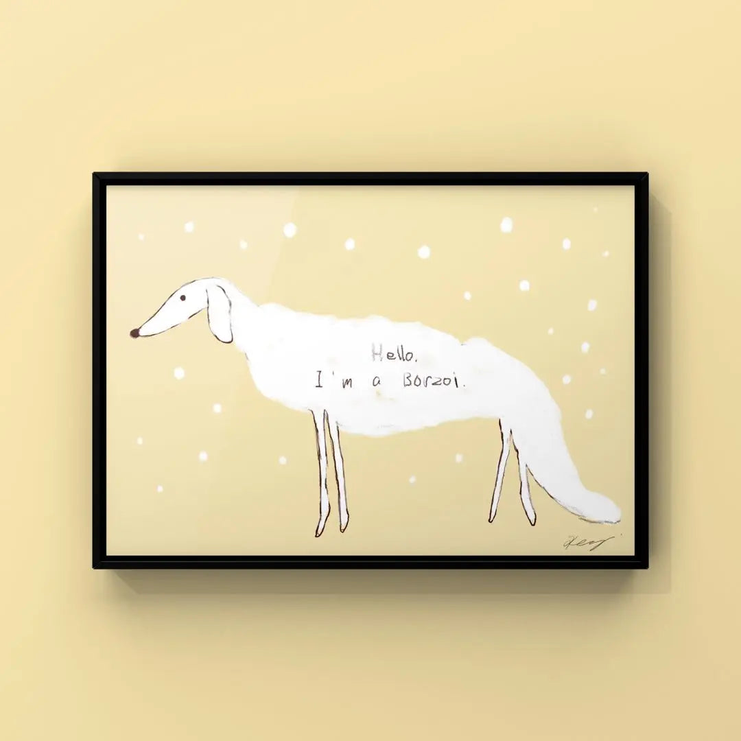 ★ Con marco A4 ★ Póster artístico original BORZOI Perro Borzoi | ★A4フレーム付き★オリジナル アートポスター BORZOI 犬 ボルゾイ