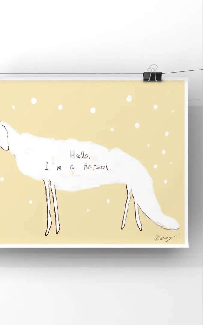 ★ Con marco A4 ★ Póster artístico original BORZOI Perro Borzoi | ★A4フレーム付き★オリジナル アートポスター BORZOI 犬 ボルゾイ