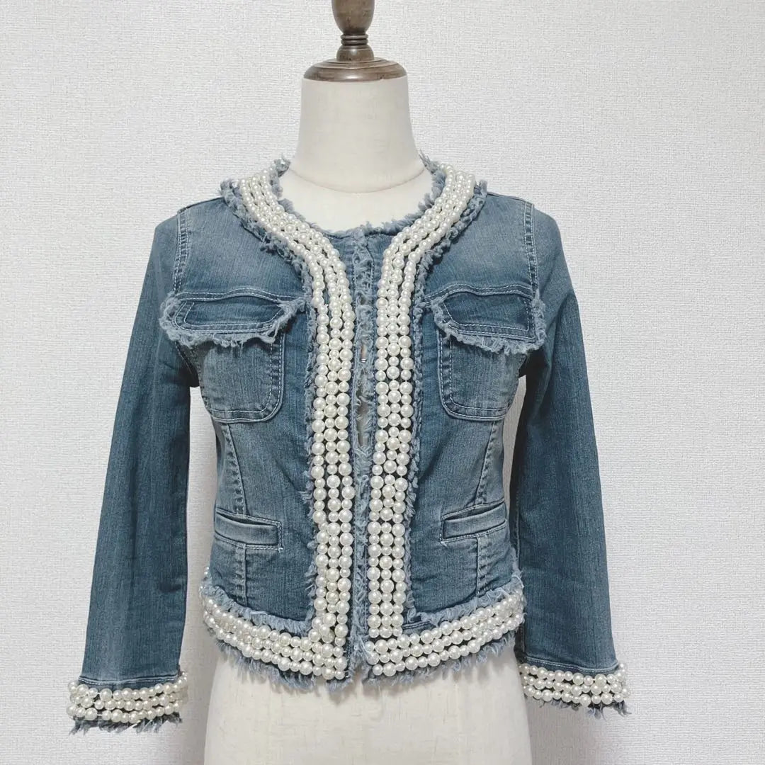 ROYAL PARTY [2] Denim Blue Ruffle Decorative Jacket, Size M, Cute