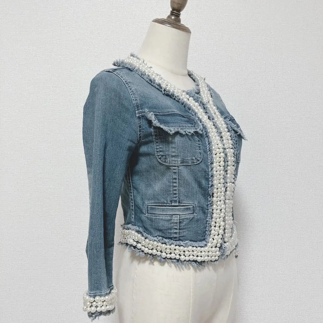 ROYAL PARTY [2] Denim Blue Ruffle Decorative Jacket, Size M, Cute