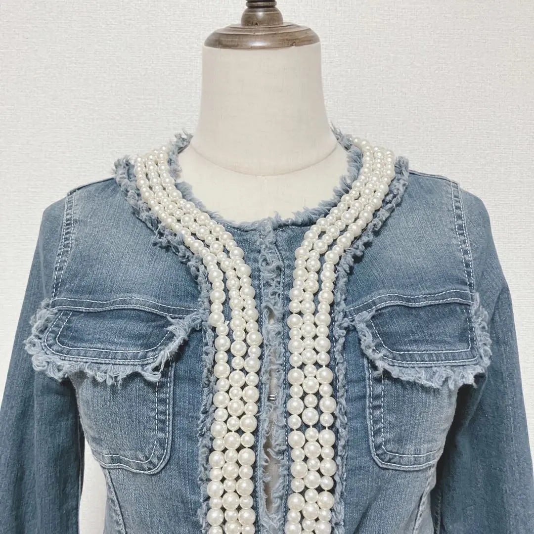 ROYAL PARTY [2] Denim Blue Ruffle Decorative Jacket, Size M, Cute