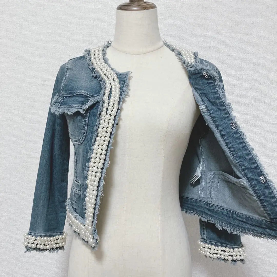 ROYAL PARTY [2] Denim Blue Ruffle Decorative Jacket, Size M, Cute