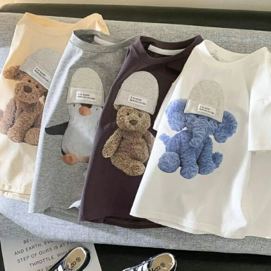 3D Knitted Hat Animal T-Shirt Cartoon T-Shirt Korea Children's Clothing Kids Clothing Cheap