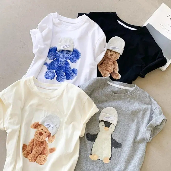 3D Knitted Hat Animal T-Shirt Cartoon T-Shirt Korea Children's Clothing Kids Clothing Cheap