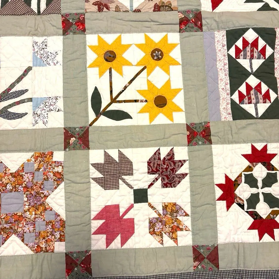 Tapiz de flores de patchwork hecho a mano, alto aprox. 132 cm x ancho aprox. 104 cm