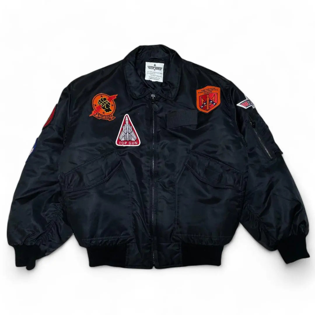 Top Gun Flight Jacket Black Black CWU-45P Patch Military Jacket