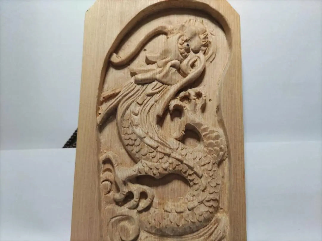 ★☆ [Rise Dragon] Wooden carving, height 18cm, floating carving, amulet, free shipping!