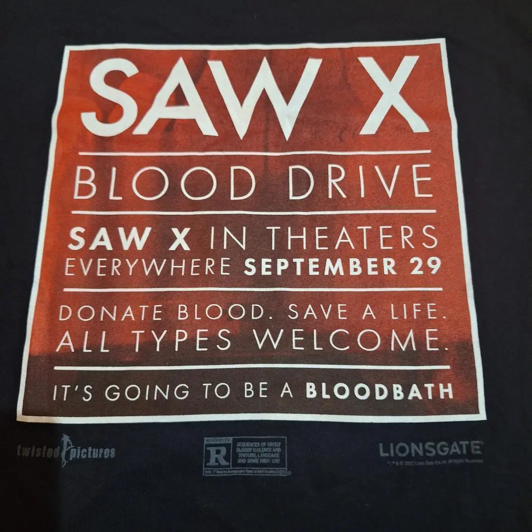 ⭕Rare SAW X Saw T-shirt L size blood donation limited horror d217