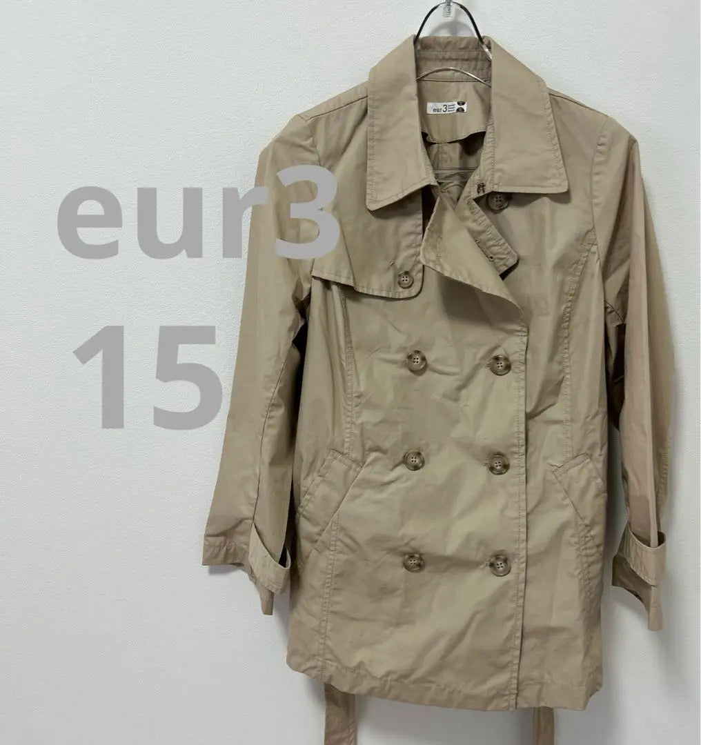 eur3 Eur Cube 15 Trench Coat with Belt Beige Short Length