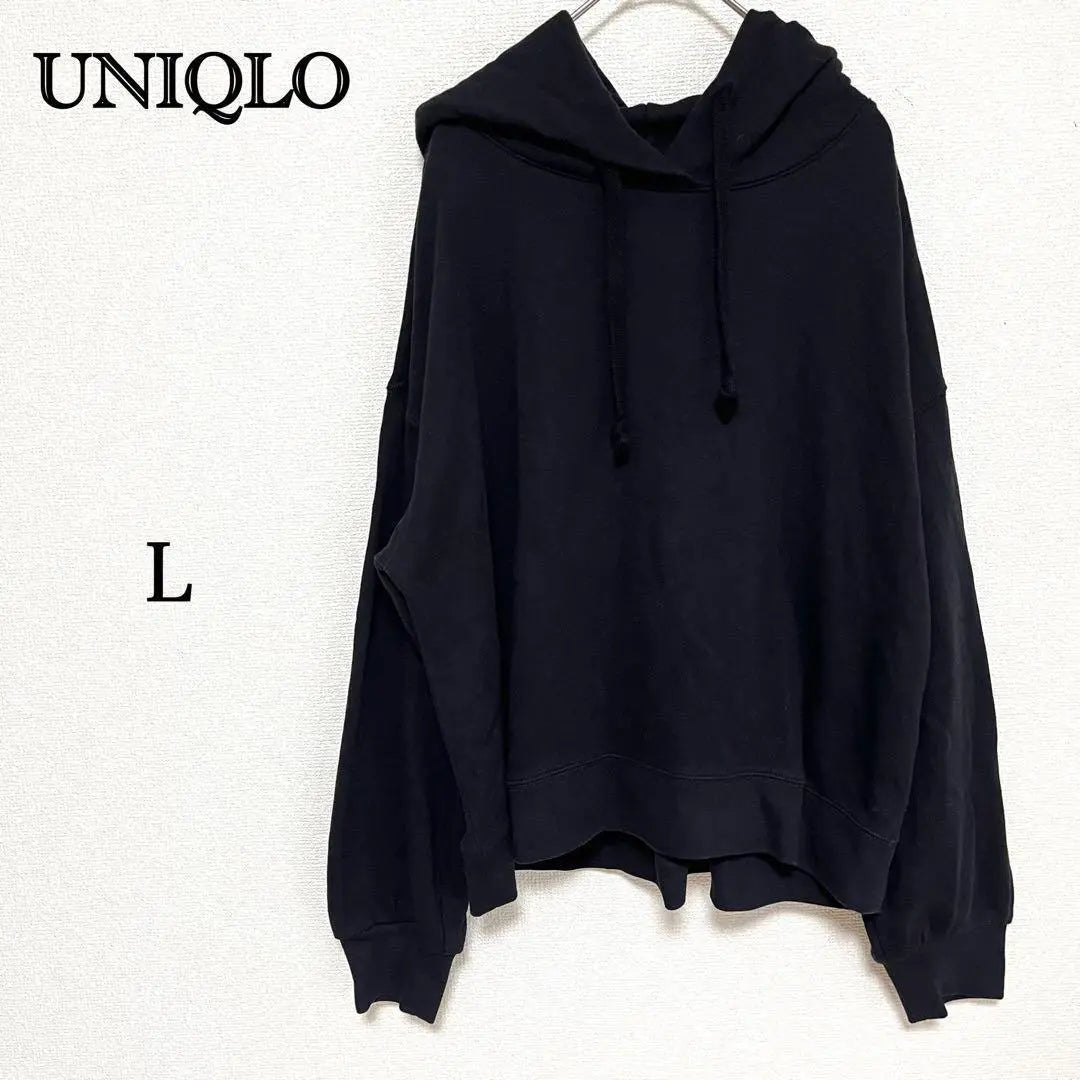 Parka corta con capucha y capucha UNIQLO (talla L) Yuru Kaji negra a0279