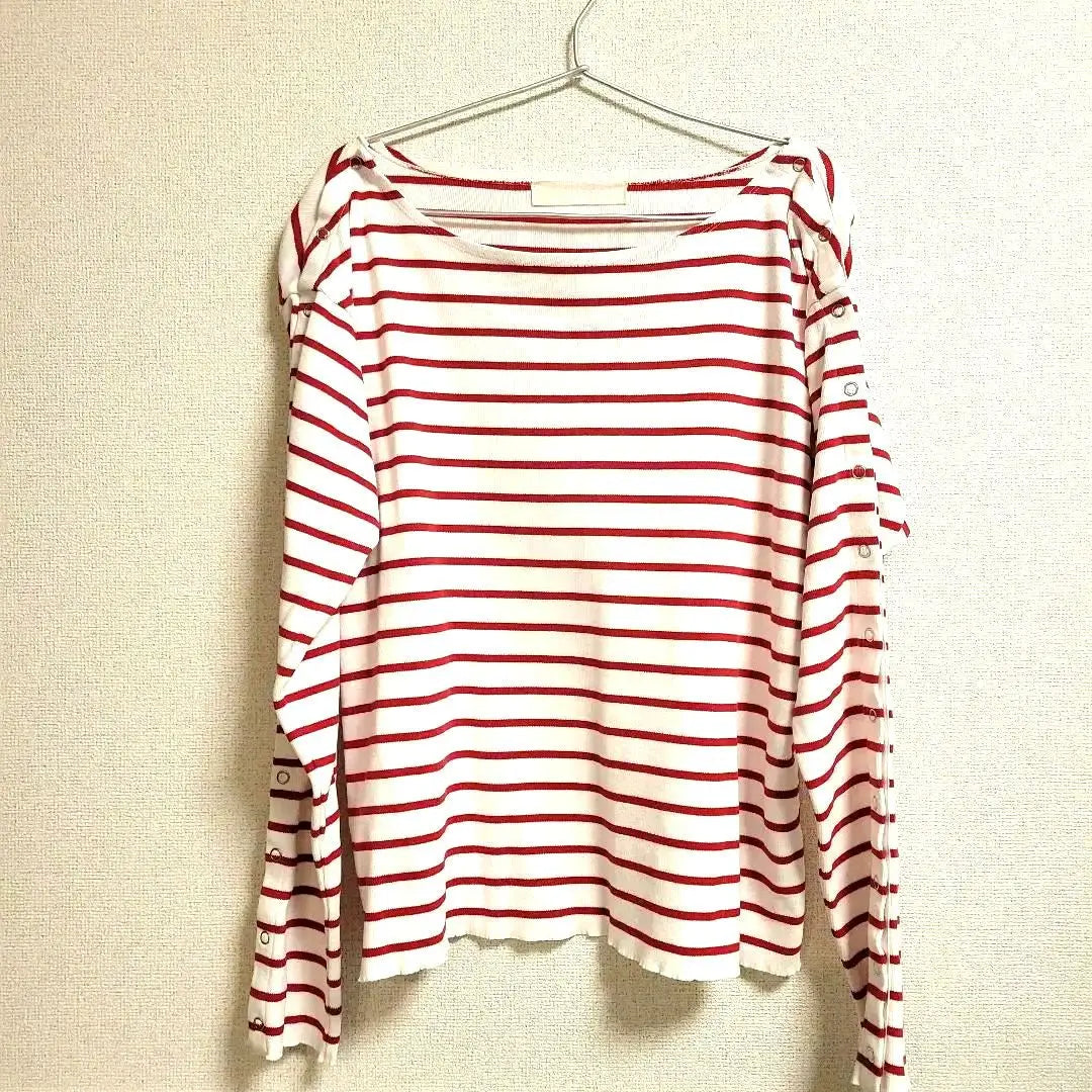 Rare off shoulder white red striped long sleeve T-shirt border Earl Jubilee