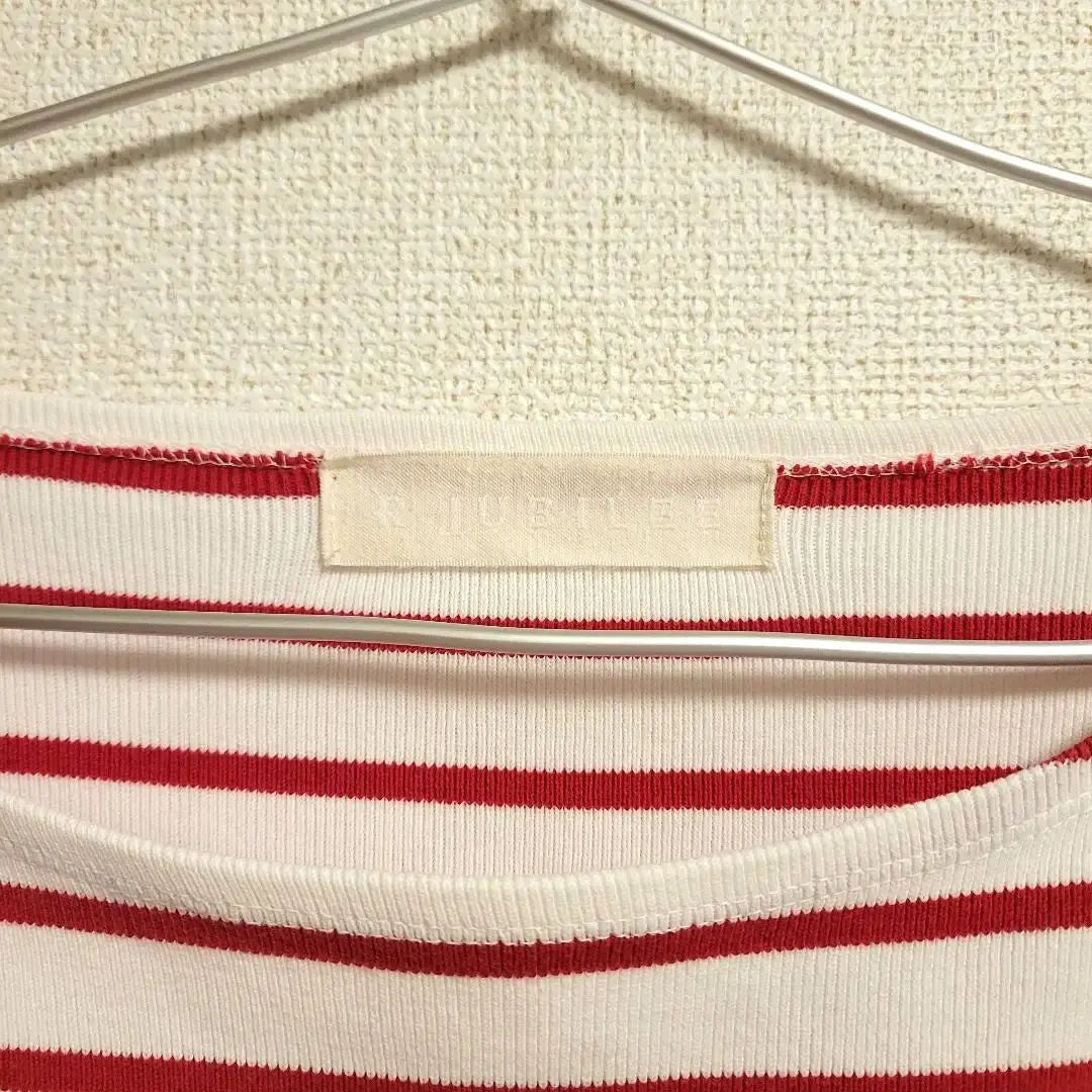 Rare off shoulder white red striped long sleeve T-shirt border Earl Jubilee