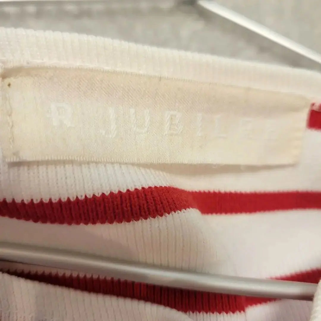 Rare off shoulder white red striped long sleeve T-shirt border Earl Jubilee