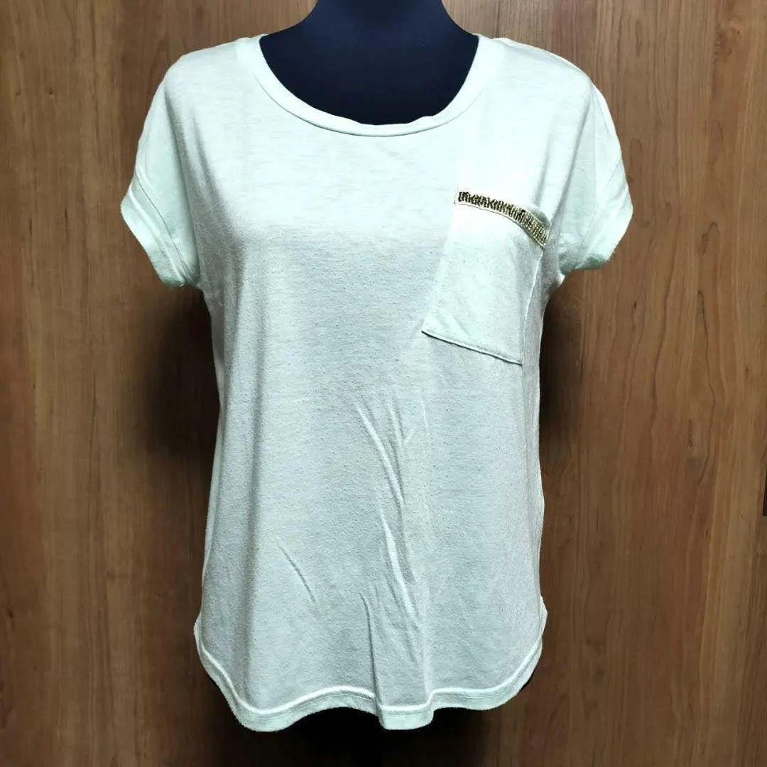 [RYU RYU] Women's T-shirt Short sleeve cut and sew S Chest pocket Green