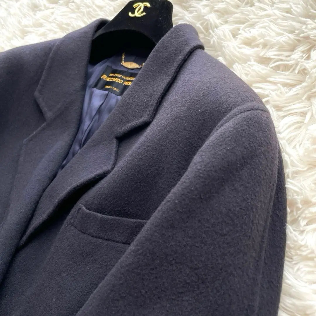 [100% pure cashmere] French coat high-quality double size 40 gold button dark navy blue