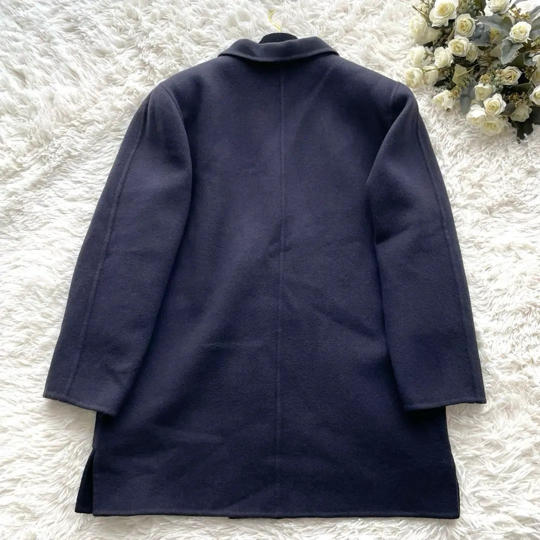 [100% pure cashmere] French coat high-quality double size 40 gold button dark navy blue