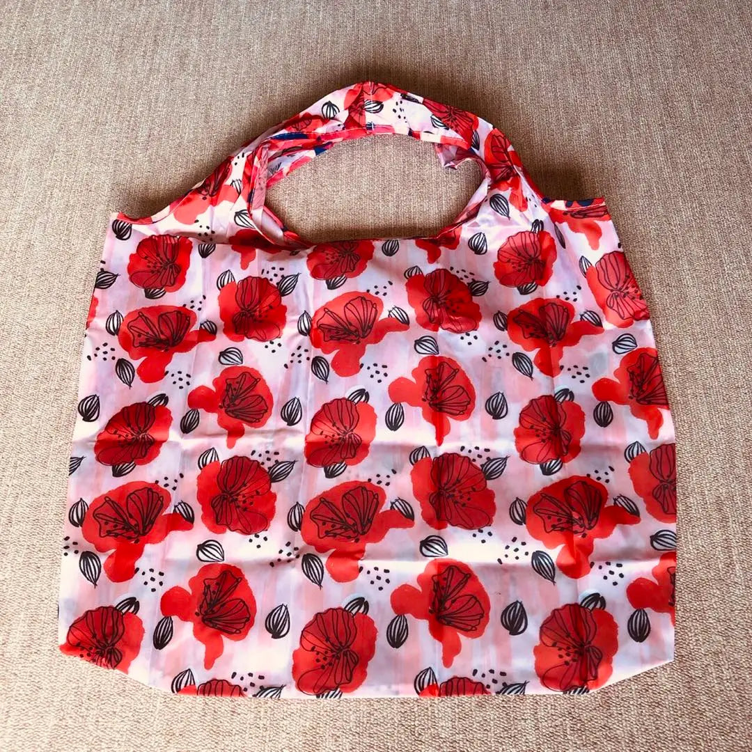 [Stylish design] Eco bag Large capacity My bag Large Hibiscus-style red flower