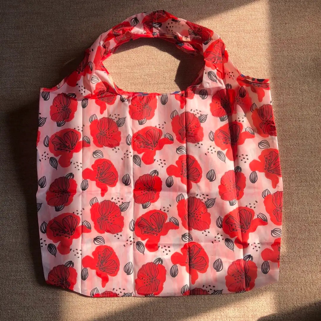 [Stylish design] Eco bag Large capacity My bag Large Hibiscus-style red flower