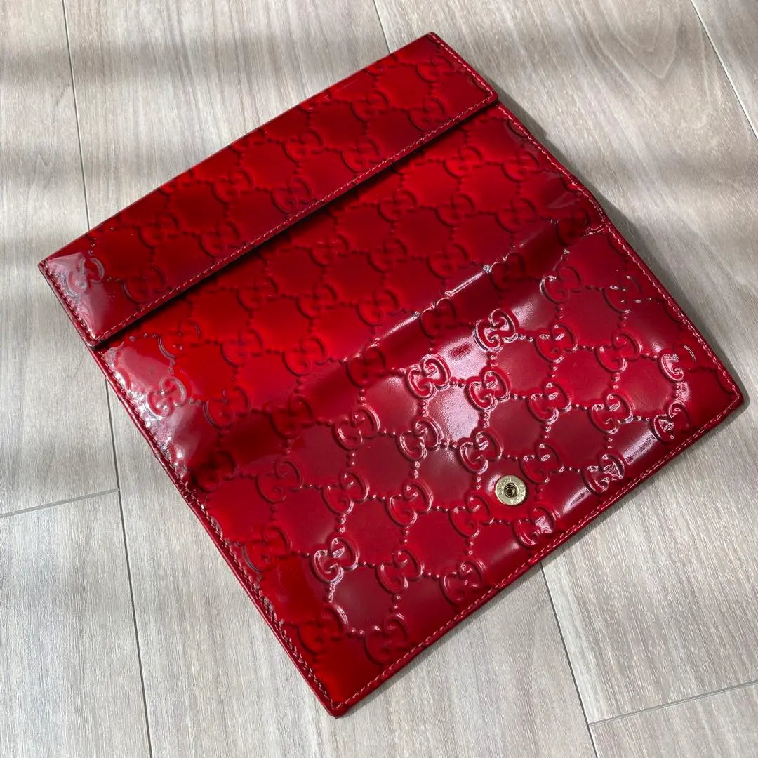 ◆Good condition◎ GUCCI GG Lovely Heart Red Enamel Long Wallet