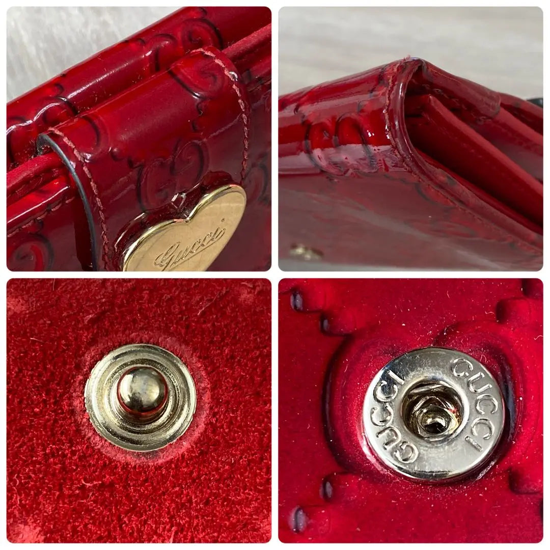 ◆Good condition◎ GUCCI GG Lovely Heart Red Enamel Long Wallet