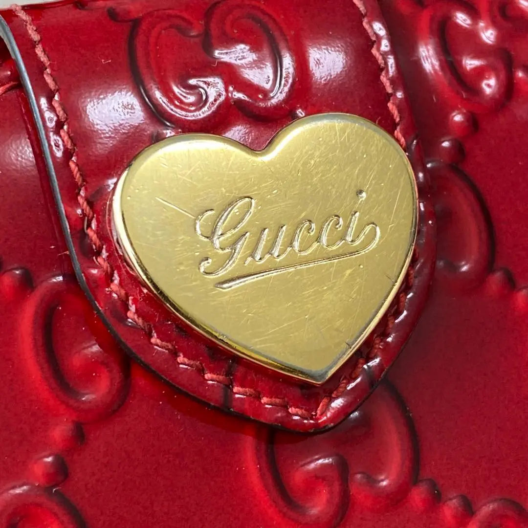 ◆Good condition◎ GUCCI GG Lovely Heart Red Enamel Long Wallet