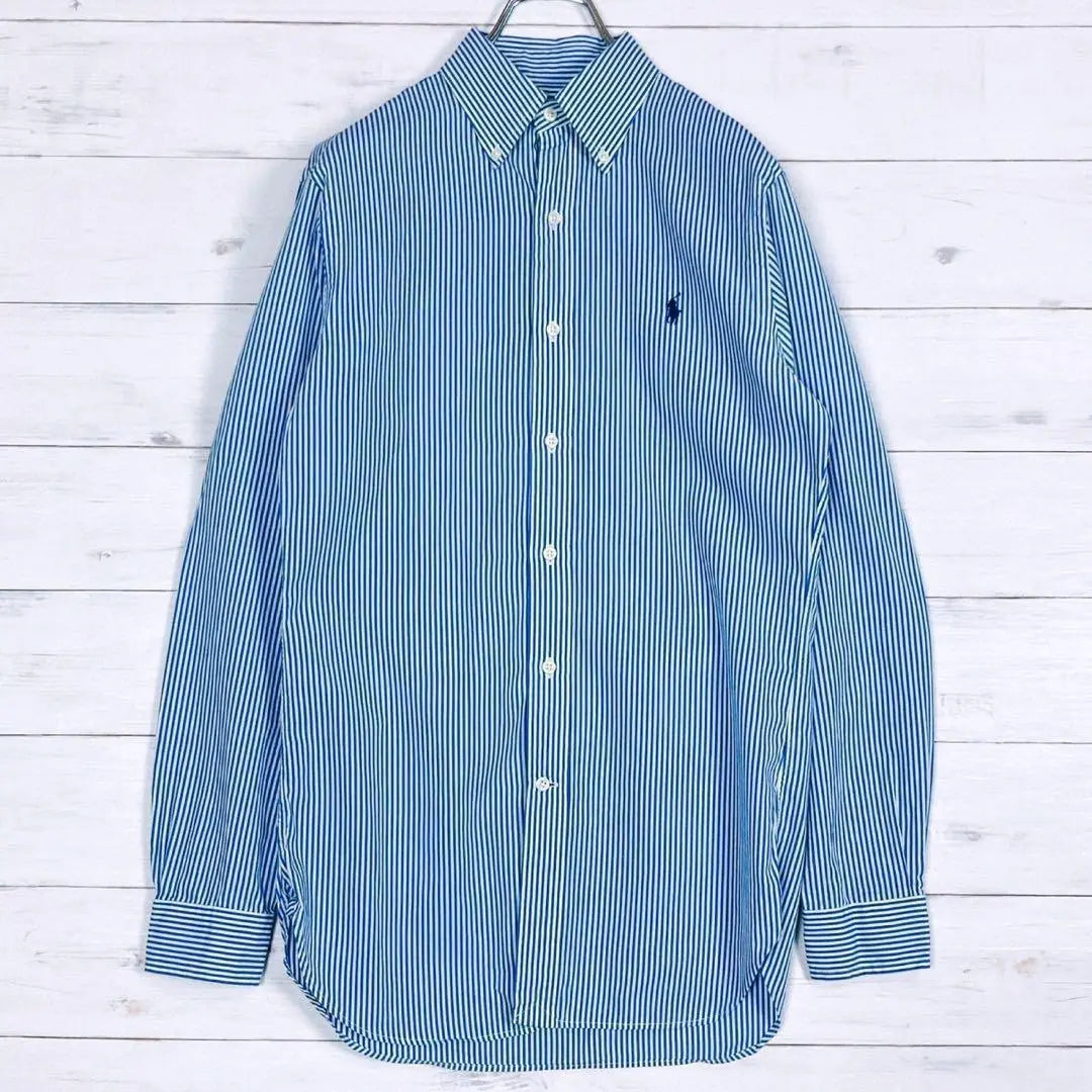 《Standard Stripe》Ralph Lauren☆BD camisa de manga larga☆S☆Pony puñalada☆Azul☆Azul-blanco | 《定番ストライプ》ラルフローレン☆BD長袖シャツ☆S☆ポニー刺☆ブルー系☆青白