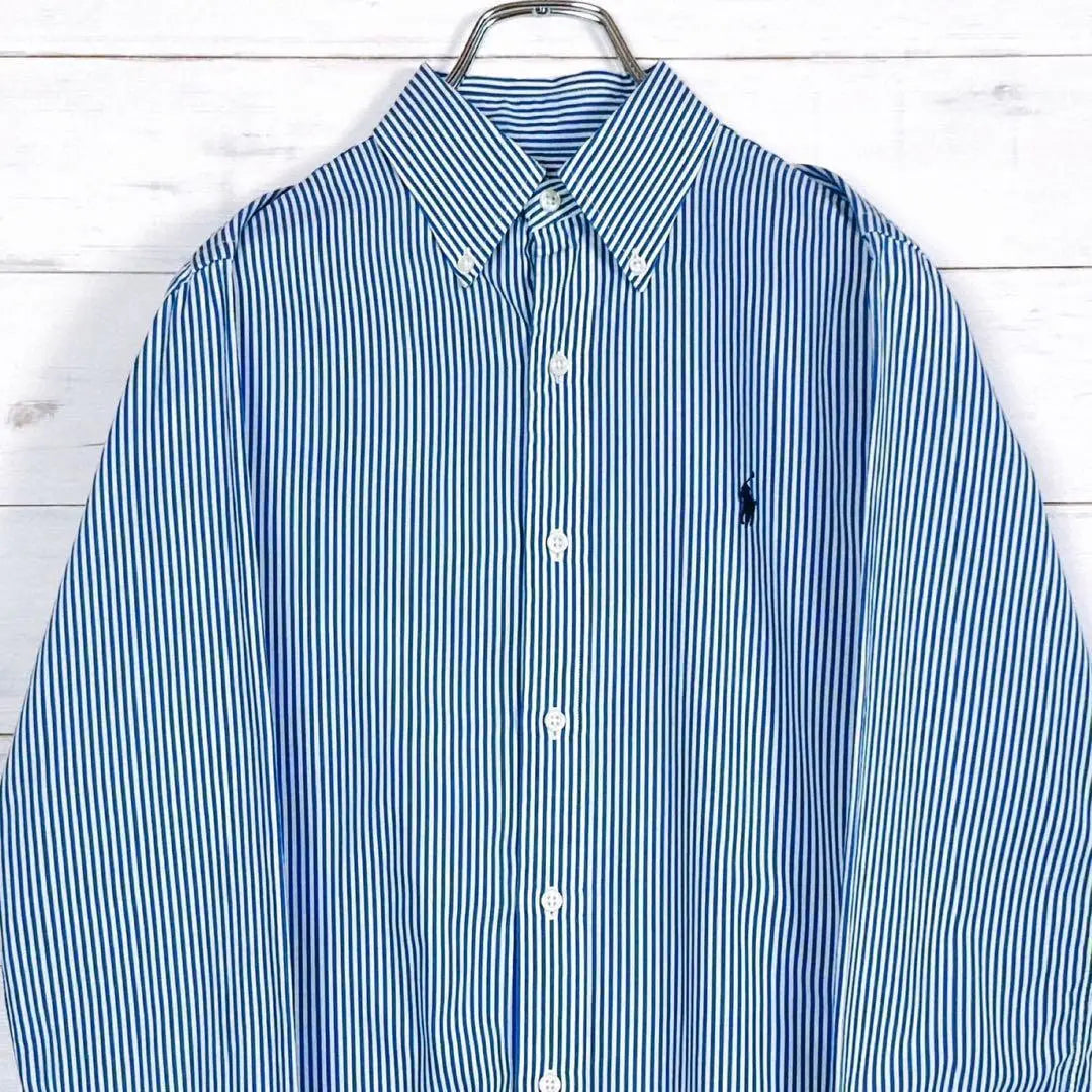 《Standard Stripe》Ralph Lauren☆BD long-sleeved shirt☆S☆Pony stab☆Blue☆Blue-white | 《定番ストライプ》ラルフローレン☆BD長袖シャツ☆S☆ポニー刺☆ブルー系☆青白