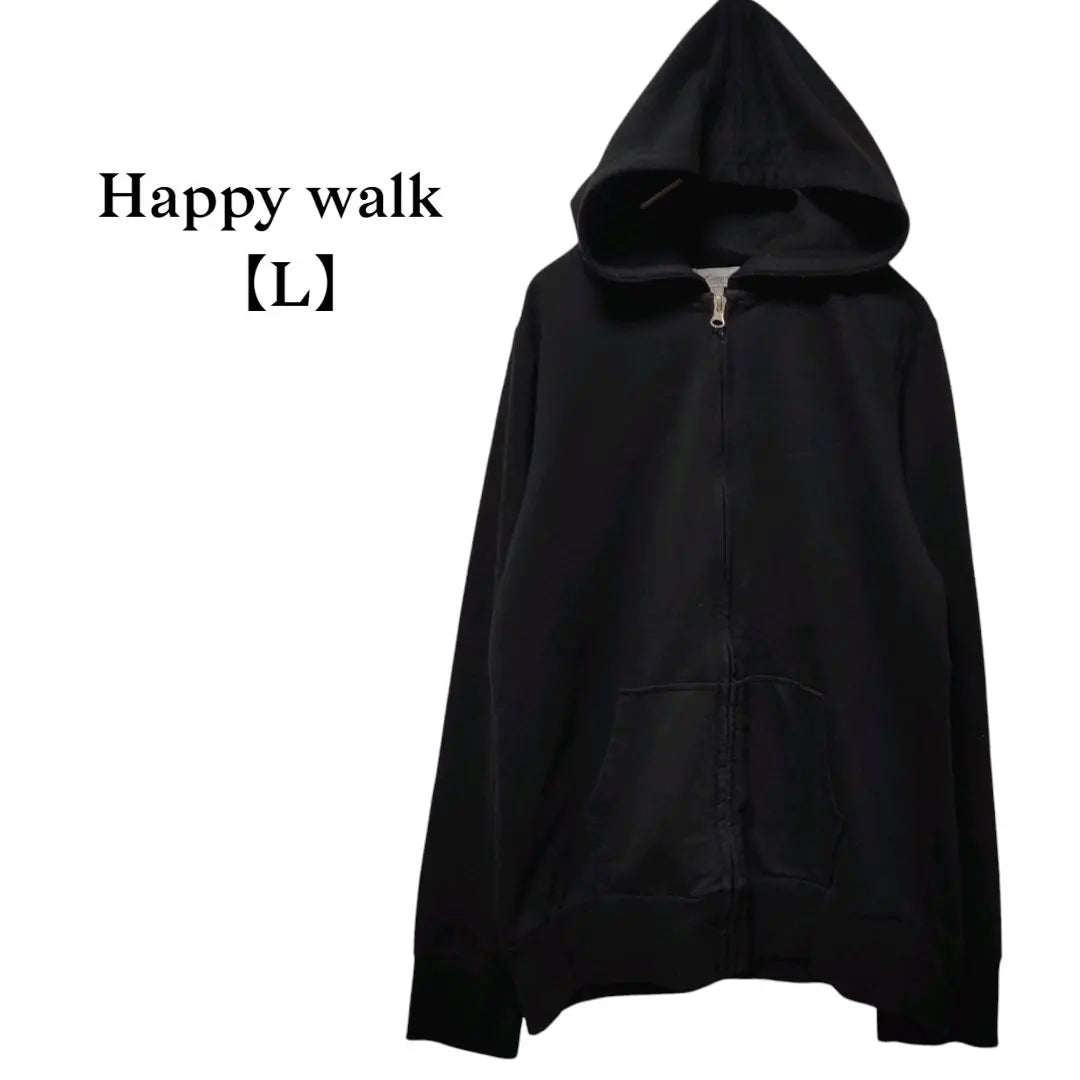 Happy Walk Long Sleeve Hoodie Black Black Simple L Size