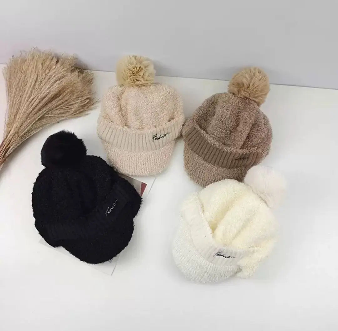 Gorro de punto para mujer con orejas, gorro de punto, pompón, marrón, snowboard, protección contra el frío