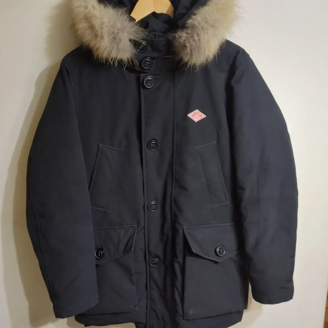 DANTON Down Coat Raccoon Feather Hood Black M