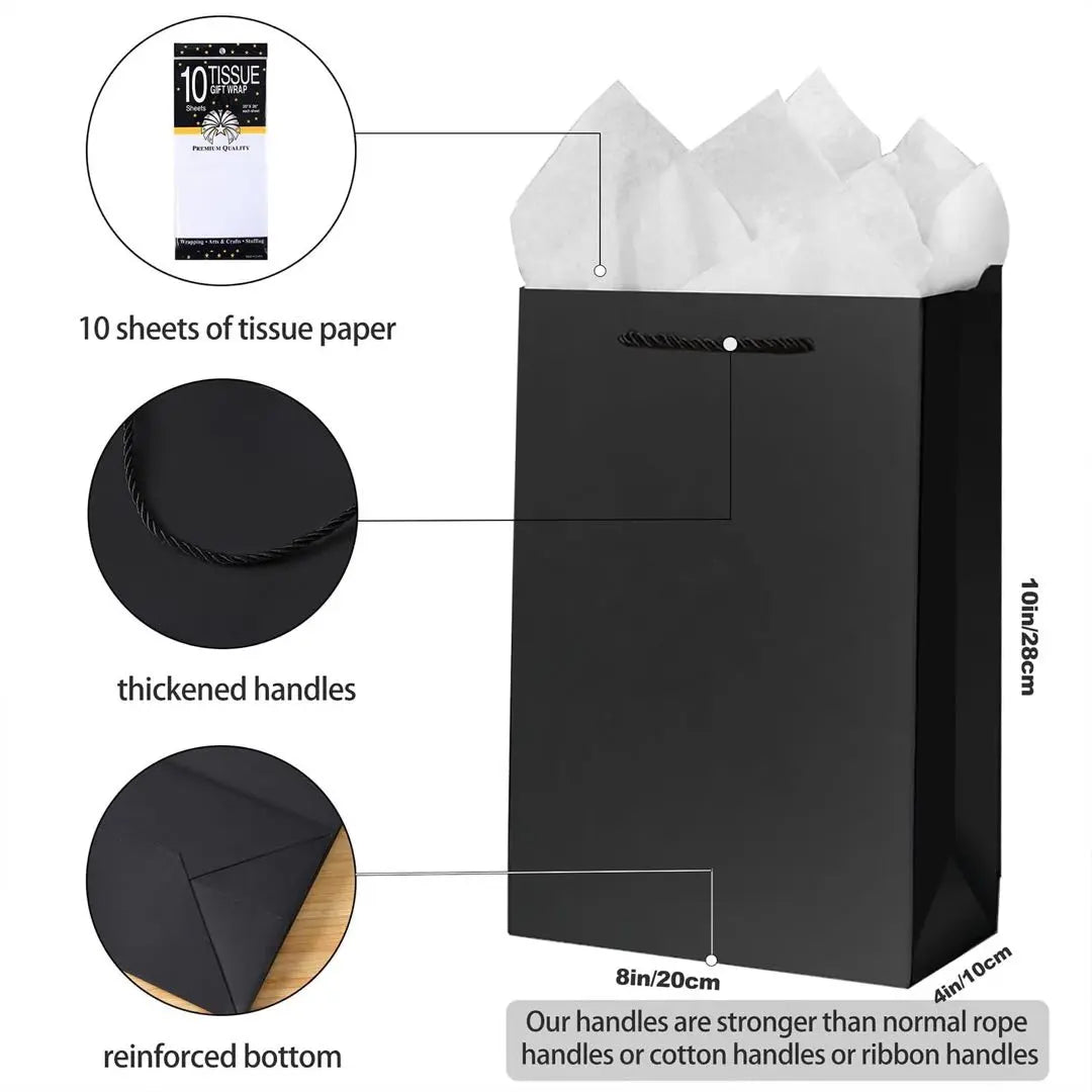 Includes tissues ✨ 10 pieces set Luxurious black bag Gift bag for people Paper bag Black