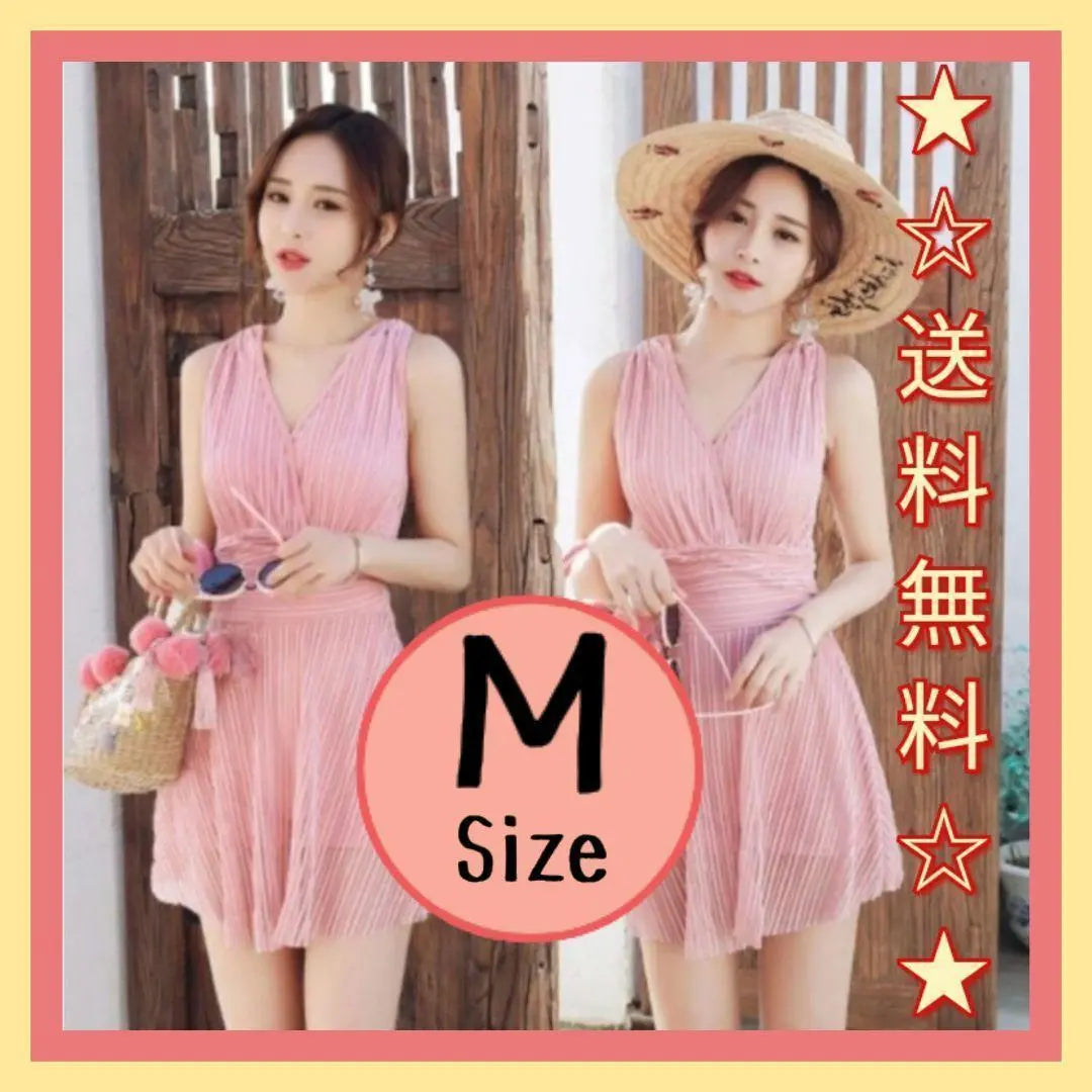 [M] One-piece type with padded cross neck V-neck bikini high waist