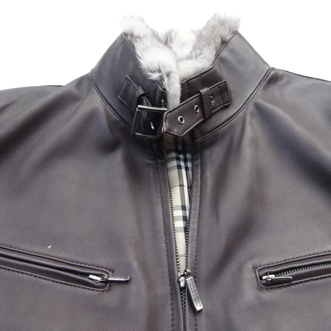 Burberry Black Label Riders Jacket Coat Sheepskin Leather Fur Check L