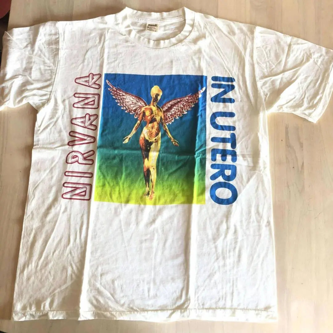 ◎Nirvana, NIRVANA, Yunque, Costura simple, M, Blanco, Camiseta