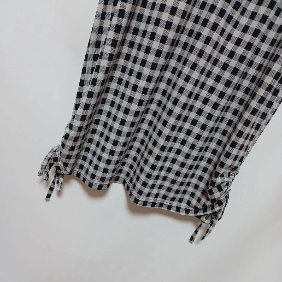 855 Gingham Check Pattern Tunic Top Black and White Body Covering Loose