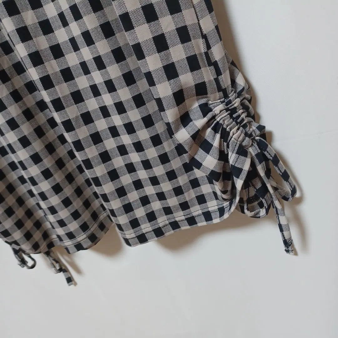 855 Gingham Check Pattern Tunic Top Black and White Body Covering Loose