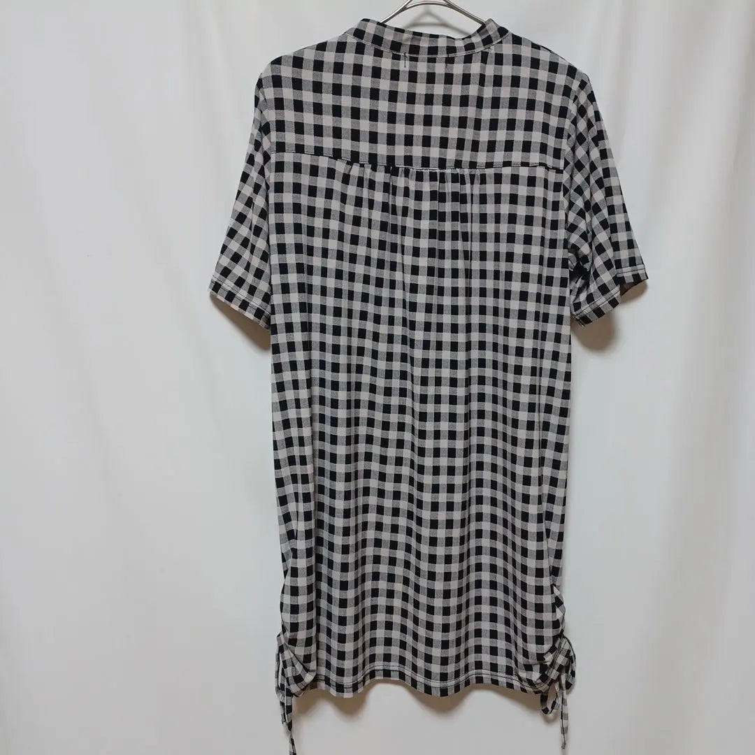 855 Gingham Check Pattern Tunic Top Black and White Body Covering Loose