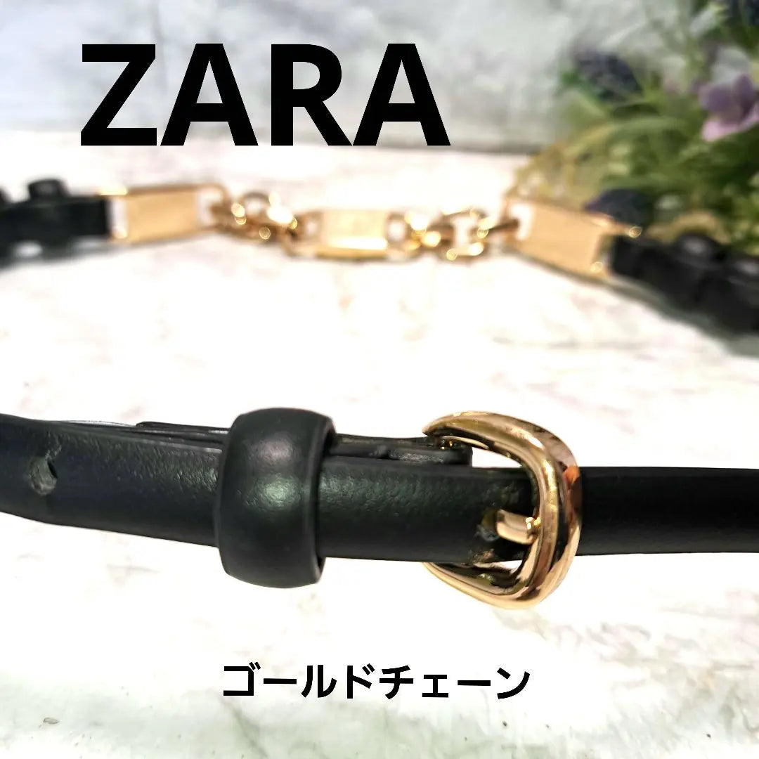 ✨ Beautiful condition✨ Wonderful✨ ZARA Chain Belt Black Leather Thin Belt 1cm