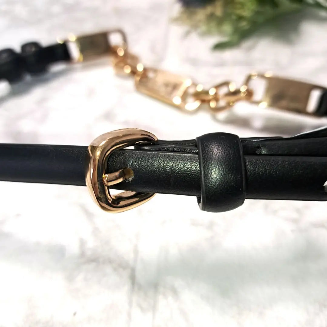 ✨ Beautiful condition✨ Wonderful✨ ZARA Chain Belt Black Leather Thin Belt 1cm