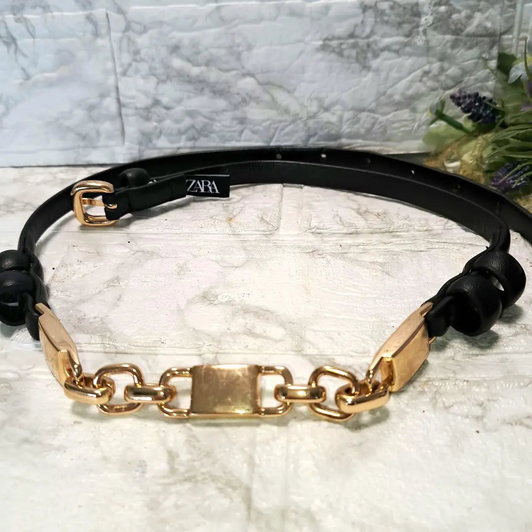 ✨ Beautiful condition✨ Wonderful✨ ZARA Chain Belt Black Leather Thin Belt 1cm