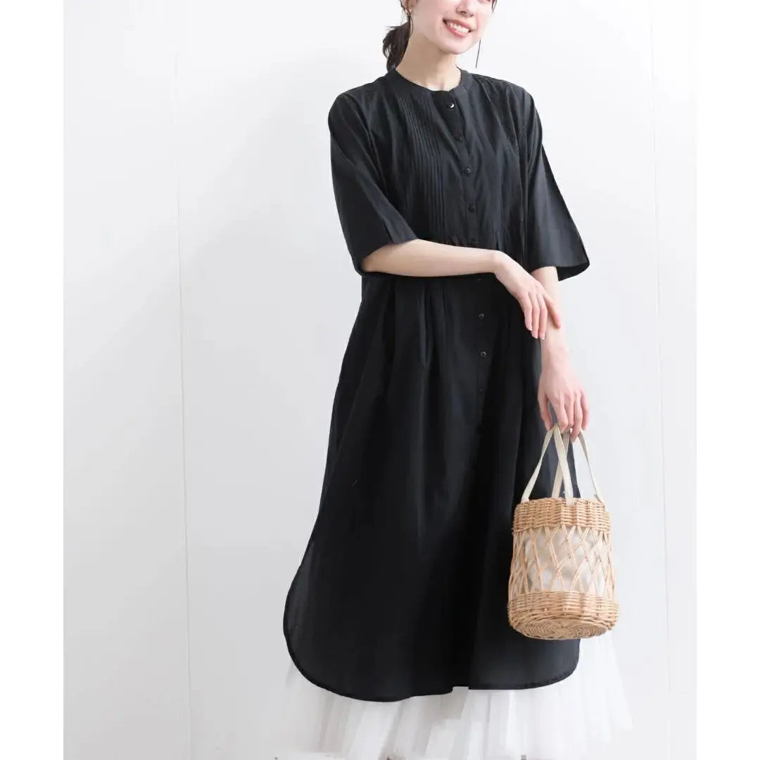 rps embroidery x pin tuck band collar shirt dress