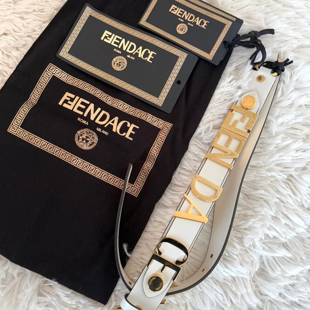 Unused ✨Fendi x Versace Collaboration Fender Che Belt Gold Cowhide