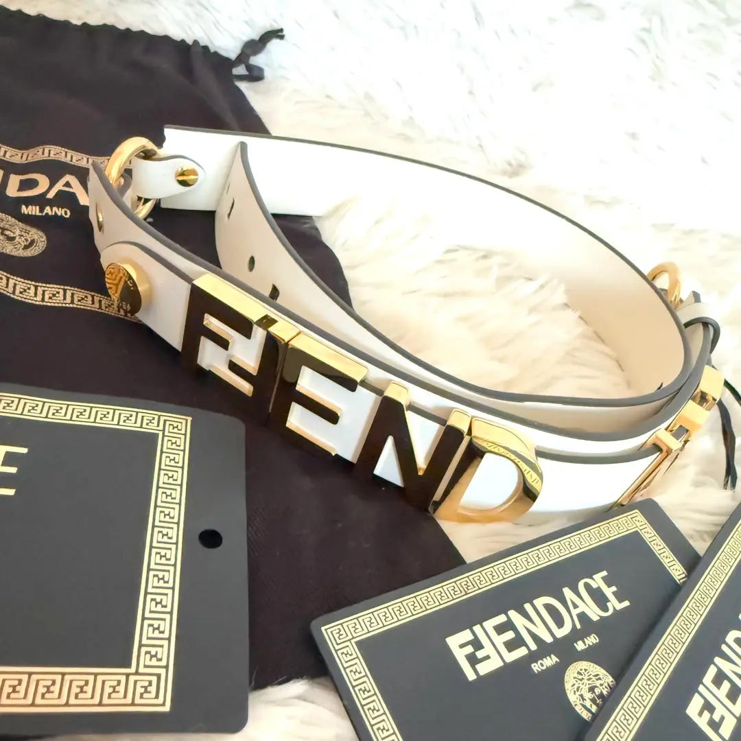 Unused ✨Fendi x Versace Collaboration Fender Che Belt Gold Cowhide