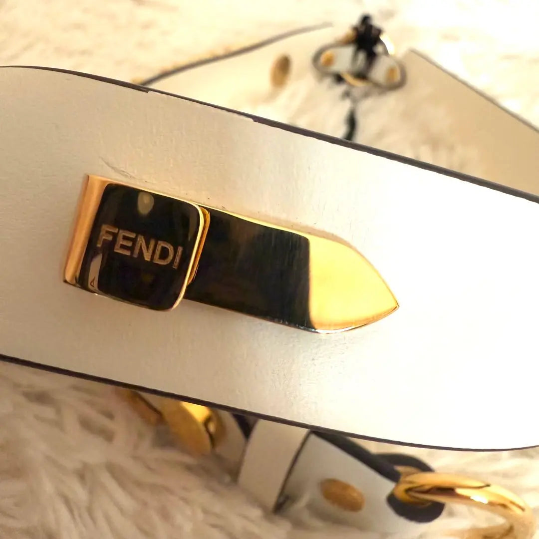 Unused ✨Fendi x Versace Collaboration Fender Che Belt Gold Cowhide