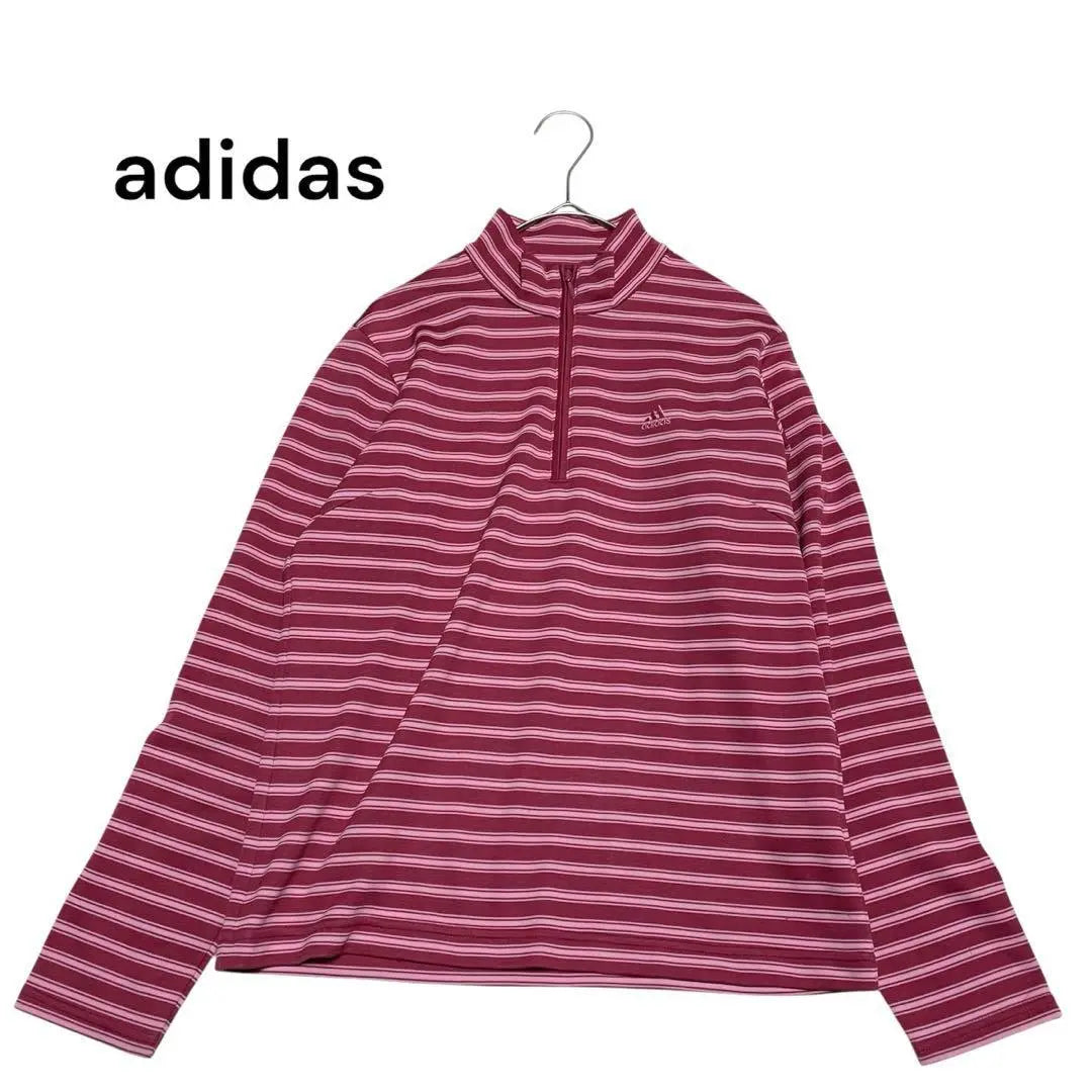 Adidas Women's Half Zip Stripe Thin High Neck Cut and Sew Pink