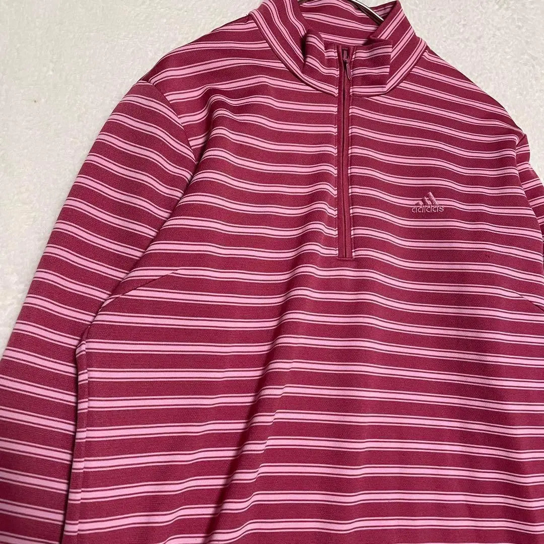 Adidas Women's Half Zip Stripe Thin High Neck Cut and Sew Pink