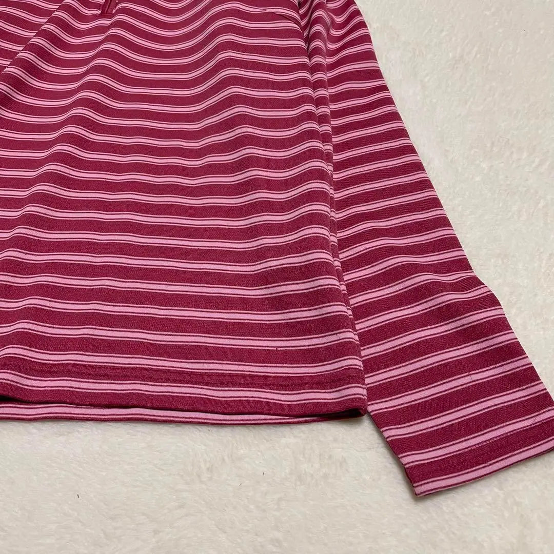 Adidas Women's Half Zip Stripe Thin High Neck Cut and Sew Pink