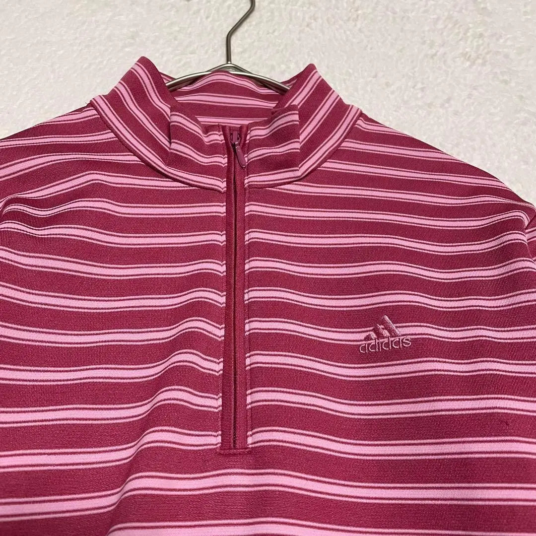 Adidas Women's Half Zip Stripe Thin High Neck Cut and Sew Pink