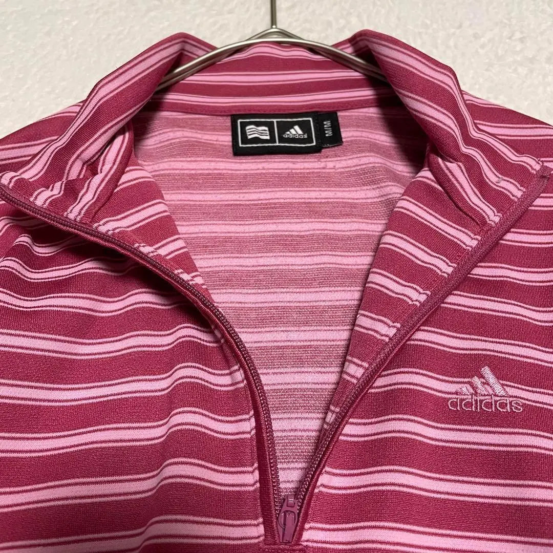 Adidas Women's Half Zip Stripe Thin High Neck Cut and Sew Pink